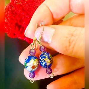 Dark Blue Cloisonne Bead Earrings